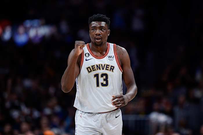 Denver Nuggets center Thomas Bryant (13) gestures in the second quarter against the Toronto Raptors at Ball Arena.